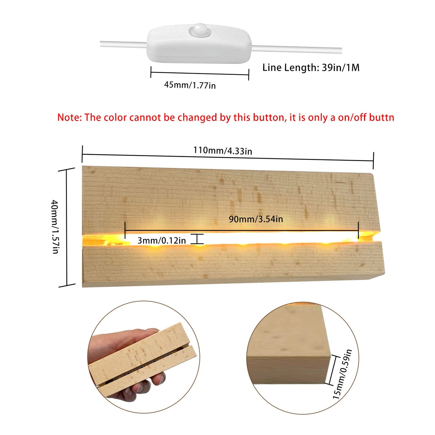 JOJOCY 4 Packs LED Lights Base 4.33 x 1.57 inch Rectangle Wood Display Pedestal, Wooden Led Lights Display Base for Acrylic and Plexiglass Crystal Glass Resin Art (4pc) - WoodArtSupply