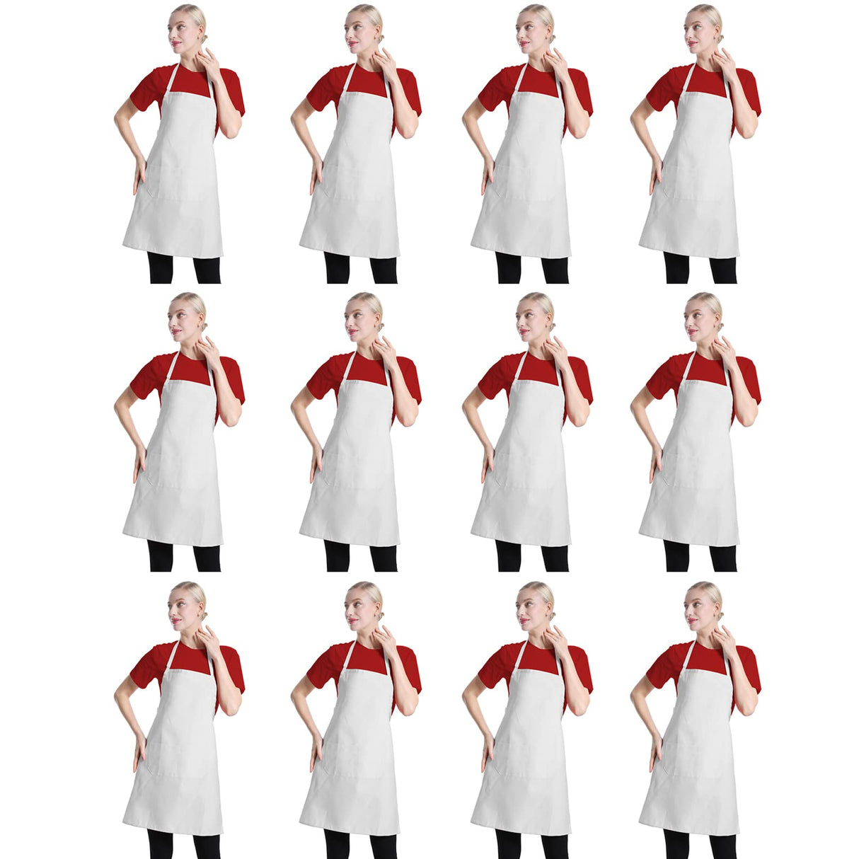 TSD STORY 12 Pcs Bib Bulk White Aprons for Women Men Adult Girls Unisex with 2 Pockets, Baking Cooking Kitchen Painting Apron (White,12 pcs) TSD STORY