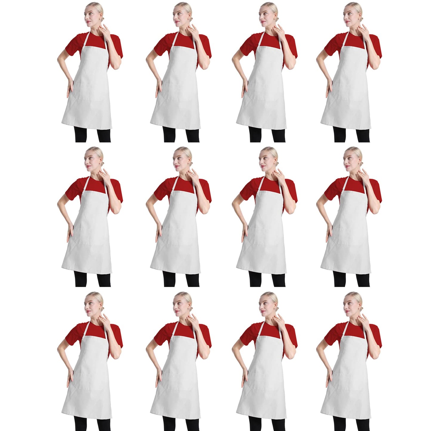 TSD STORY 12 Pcs Bib Bulk White Aprons for Women Men Adult Girls Unisex with 2 Pockets, Baking Cooking Kitchen Painting Apron (White,12 pcs)