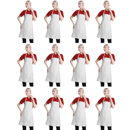 TSD STORY 12 Pcs Bib Bulk White Aprons for Women Men Adult Girls Unisex with 2 Pockets, Baking Cooking Kitchen Painting Apron (White,12 pcs)