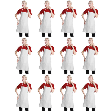 TSD STORY 12 Pcs Bib Bulk White Aprons for Women Men Adult Girls Unisex with 2 Pockets, Baking Cooking Kitchen Painting Apron (White,12 pcs) TSD STORY