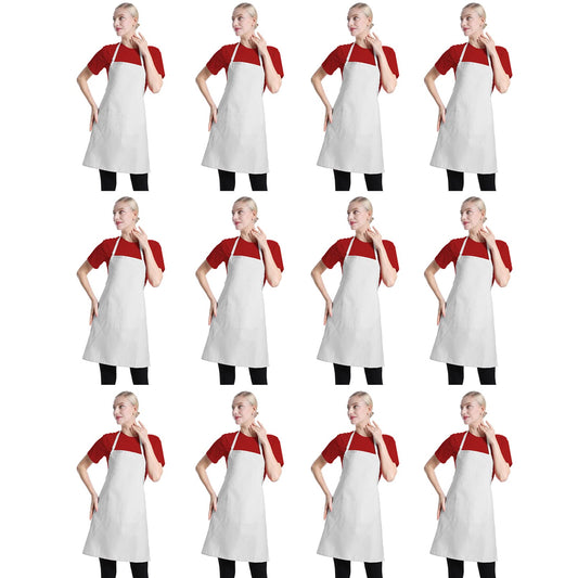 TSD STORY 12 Pcs Bib Bulk White Aprons for Women Men Adult Girls Unisex with 2 Pockets, Baking Cooking Kitchen Painting Apron (White,12 pcs)