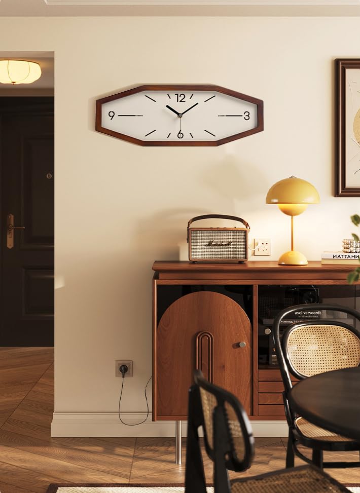 DaguyS Wooden Retro Wall Clocks, 18 Inches Square Clocks Rectangular Wall Clock Battery Operated Silent Non-Ticking, for Kitchen Living Room Office Home Desk Bedroom (Brown) DaguyS