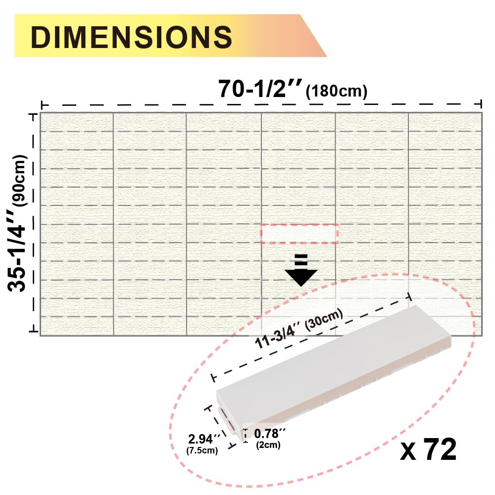 Easy Cut Snap Fit Plastic Interlocking Patio Deck Tiles (Pack of 72, 12"x3") Plastic Ivory Waterproof Outdoor Flooring All Weather Floor Decking for Balcony Backyard Garden DIY Inst