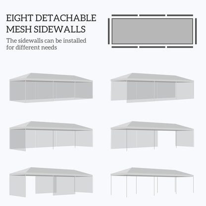 Outsunny 10' x 28' Party Tent Canopy, Outdoor Event Shelter Gazebo with 8 Removable Mesh Sidewalls, Zipper Doors, Steel Frame, White
