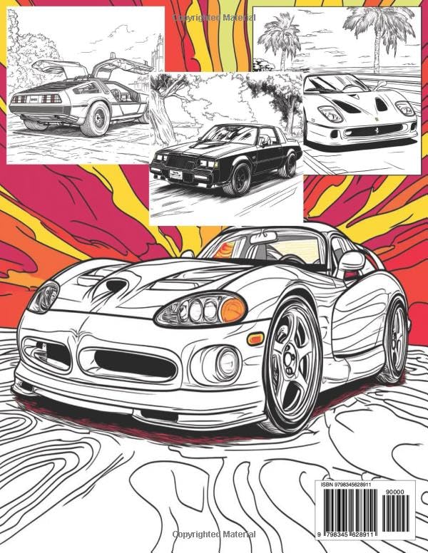 80s & 90s Classic Cars Coloring Book for Car Lovers