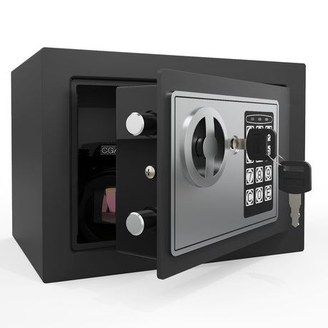 Goldenkey Home Safe for Money, Digital Small Money Safe for Cash and Coin, Kids Safe Bank with Keys&Code, Mini Safe Box for Home, 6.69"D x 9.05"W x 6.69"H, 0.236 Cu.Ft. GOLDENKEY