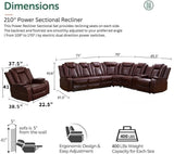 Power Recliner Sofa Sectional Sofa with LED Light for Living Room, Air Leather Reclining Corner Sectional Sofa Set, Cup Holder, Storage Console for Home Theater Seating (Burgundy, Sectional+Chair) AYCP Furniture