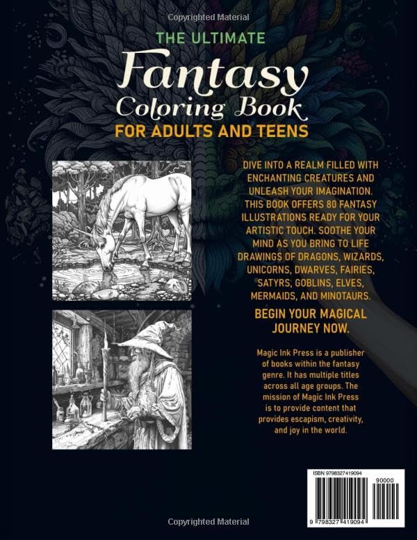 The Ultimate Fantasy Coloring Book for Adults and Teens: Color 80 Stunning Illustrations of Magical Creatures such as Dragons, Mermaids, and Fairies ... Stress Relief, and Creative Expression WoodArtSupply