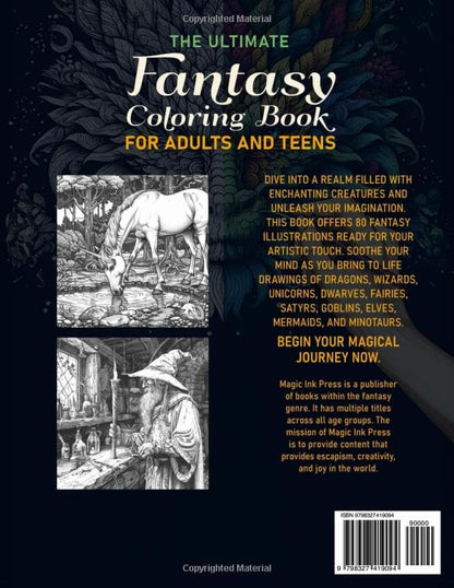 The Ultimate Fantasy Coloring Book for Adults and Teens: Color 80 Stunning Illustrations of Magical Creatures such as Dragons, Mermaids, and Fairies ... Stress Relief, and Creative Expression