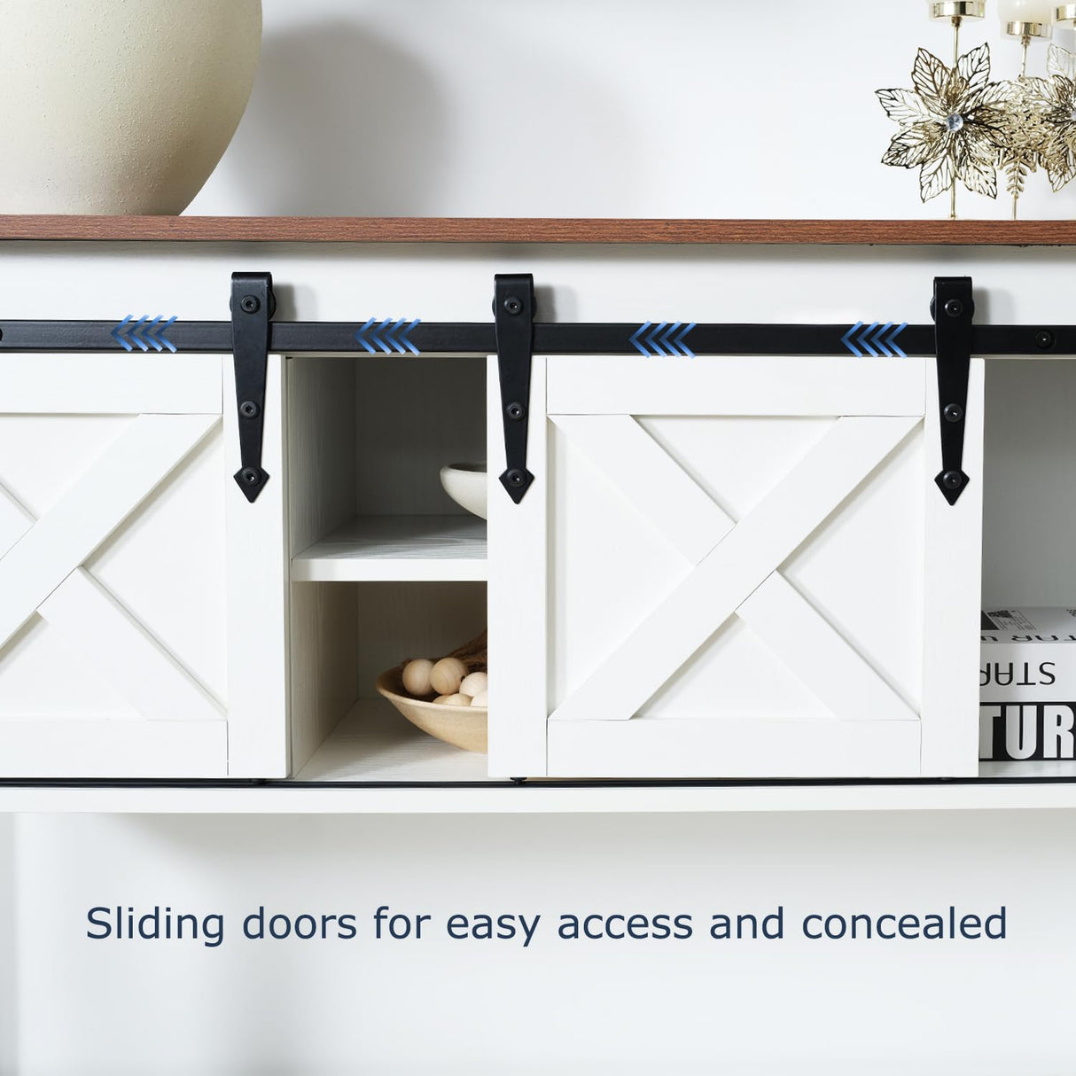Puntogen Entryway Table with Sliding Barn Doors, 43" Farmhouse Console Table with Storage Shelf, Behind Couch Sofa for Hallway, Entryway, Foyer, White Puntogen