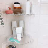 JiePai Acrylic Corner Shower Caddy Shelf with Hooks 2 Pack, Adhesive Wall Mounted Bathroom Shower Organizer for Inside Shower & Kitchen Storage, Space-Saving Design JiePai