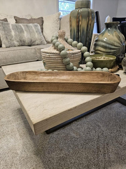 Wooden Rustic 20 inch Large Dough Bowl - Decorative Paulownia Wood Table Centerpiece - Long Hand Carved Bowl - Farmhouse Home Decor - Kitchen Design - Candle, Fruit, Pine, Bread, Potpourri Tr - WoodArtSupply