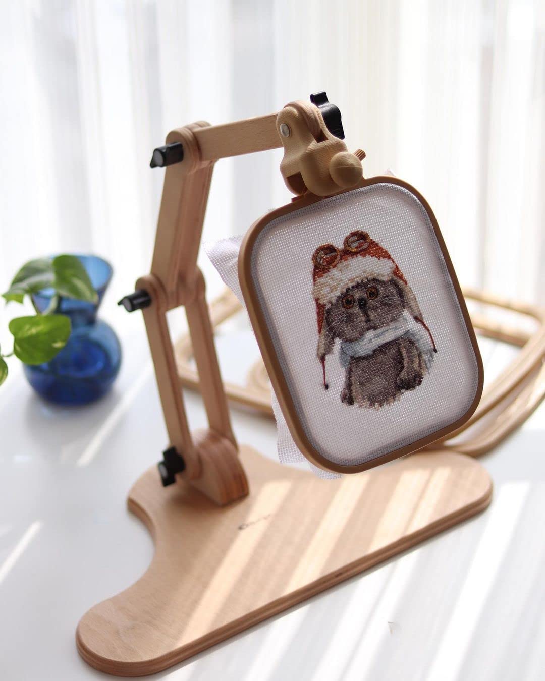 Nurge Adjustable Embroidery Table Stand, Cross Stitch Hoop Stand, Embroidery Hoop Holder. Hand Polished Natural Wood. ( Model No:190-4) Nurge