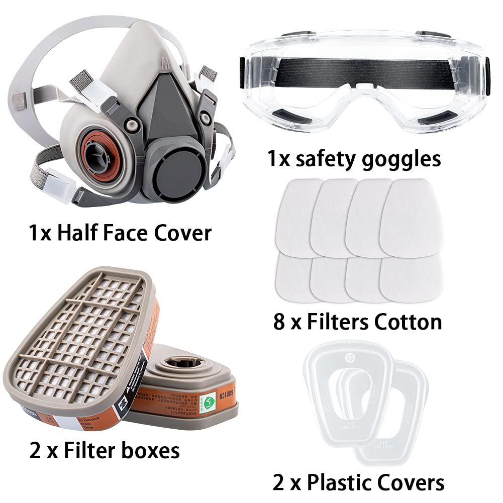 Reusable Half Face Gas Mask with Safety Glasses, Filters - For Painting, Welding, Woodworking - WoodArtSupply