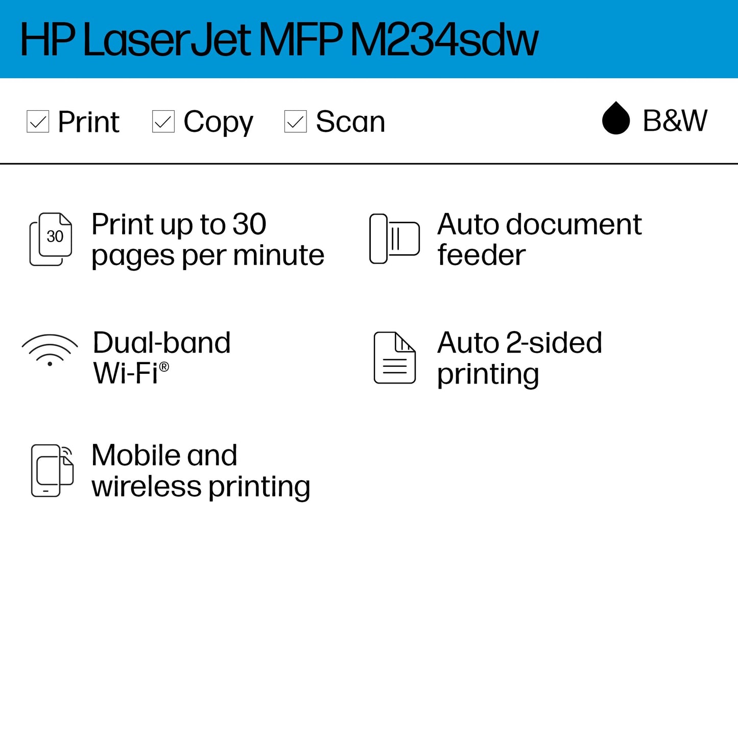 HP LaserJet MFP M234sdw Wireless Printer, Print, scan, copy, Fast speeds, Easy setup, Mobile printing, Best-for-small teams