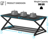 LVB Black Coffee Table, Wood Metal 2 Tier Center Tables with Storage Shelf, Modern Rectangular Concrete Tea Table for Living Room, Wooden Middle Cocktail Table for Office Bedroom, 47 inch, Black Oak LVB
