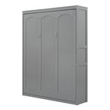 Merax Queen Size Murphy Bed, Wood Queen Murphy Cabinet Bed with Shelves, for Home Office or Small Room, Gray Merax