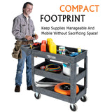 TUFFIOM Plastic Service Utility Cart with Wheels, 550lbs Capacity, Heavy Duty Tub W/Deep Shelves, Multipurpose Rolling 3-Tier Mobile Storage TUFFIOM