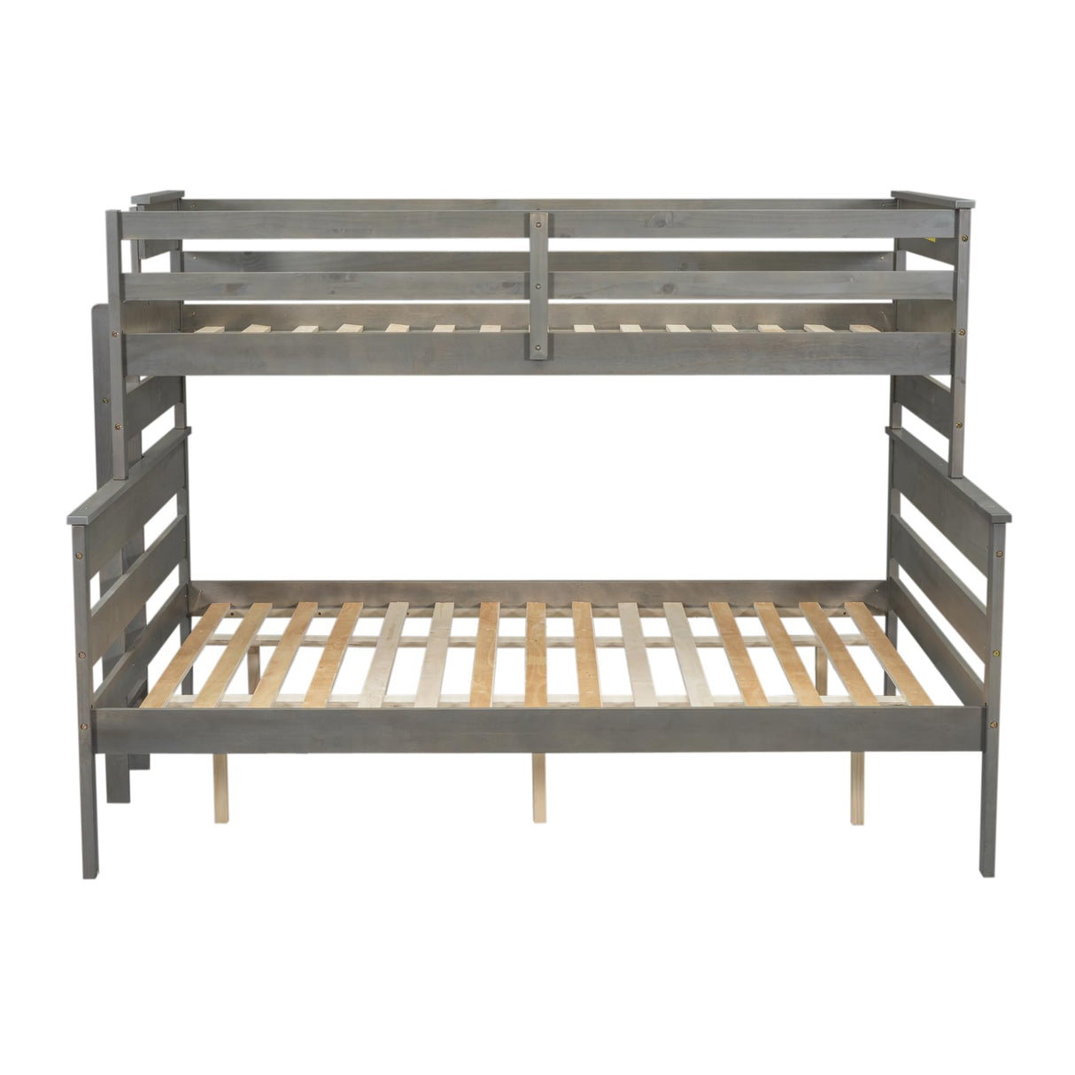 Linique Wood Twin XL Over Queen Bunk Bed with Ladder,Detachable Design Twin-Over-Queen Bunk Bed Frame with Guardrail,Can be Separate into 2 Platform Bed,Gray Linique