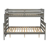 Linique Wood Twin XL Over Queen Bunk Bed with Ladder,Detachable Design Twin-Over-Queen Bunk Bed Frame with Guardrail,Can be Separate into 2 Platform Bed,Gray Linique