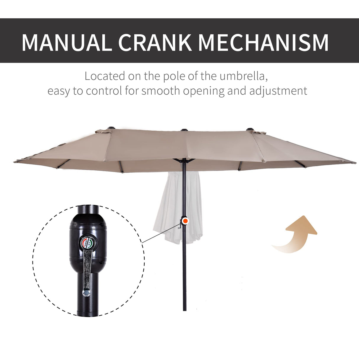 Outsunny Extra Large 15ft Patio Umbrella, Double-Sided Outdoor Umbrella with Crank Handle and Air Vents for Backyard, Deck, Pool, Market, Tan Outsunny