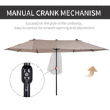 Outsunny Extra Large 15ft Patio Umbrella, Double-Sided Outdoor Umbrella with Crank Handle and Air Vents for Backyard, Deck, Pool, Market, Tan Outsunny