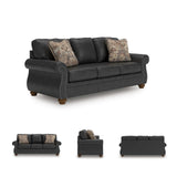 Signature Design by Ashley Chatterton Rustic Faux Leather Sofa with Nailhead Trim and 2 Throw Pillows, Black Signature Design by Ashley