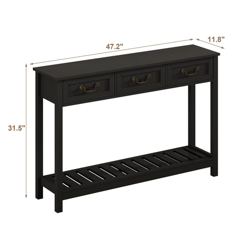 ChooChoo Console Table with 3 Drawers, Rustic Entryway Table, Narrow Long Sofa Table for Living Room, Hallway, Behind Couch, Black ChooChoo