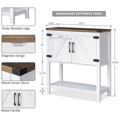 Mufico Farmhouse Console Table with Storage Cabinets – Versatile Entryway and Coffee Bar Table in White - WoodArtSupply