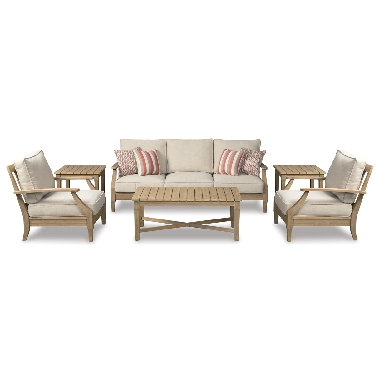 Signature Design by Ashley Carter Hall Outdoor Eucalyptus Patio Lounge Chair with Cushion, Beige Signature Design by Ashley