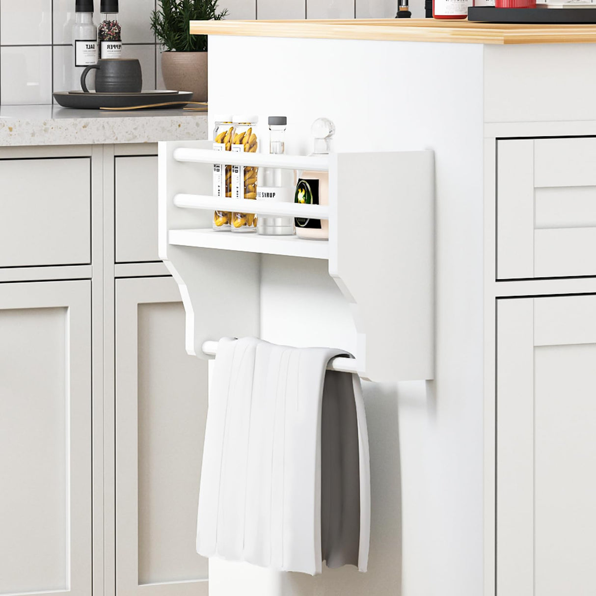 JassmiPkwy 77.8'' Rolling Kitchen Island with Extendable Dining Table for 2-4, 2 in 1 Kitchen Islands Cart on Wheels, Storage Cabinet with Drawer, 2-Tier Storage Shelf, White JassmiPkwy