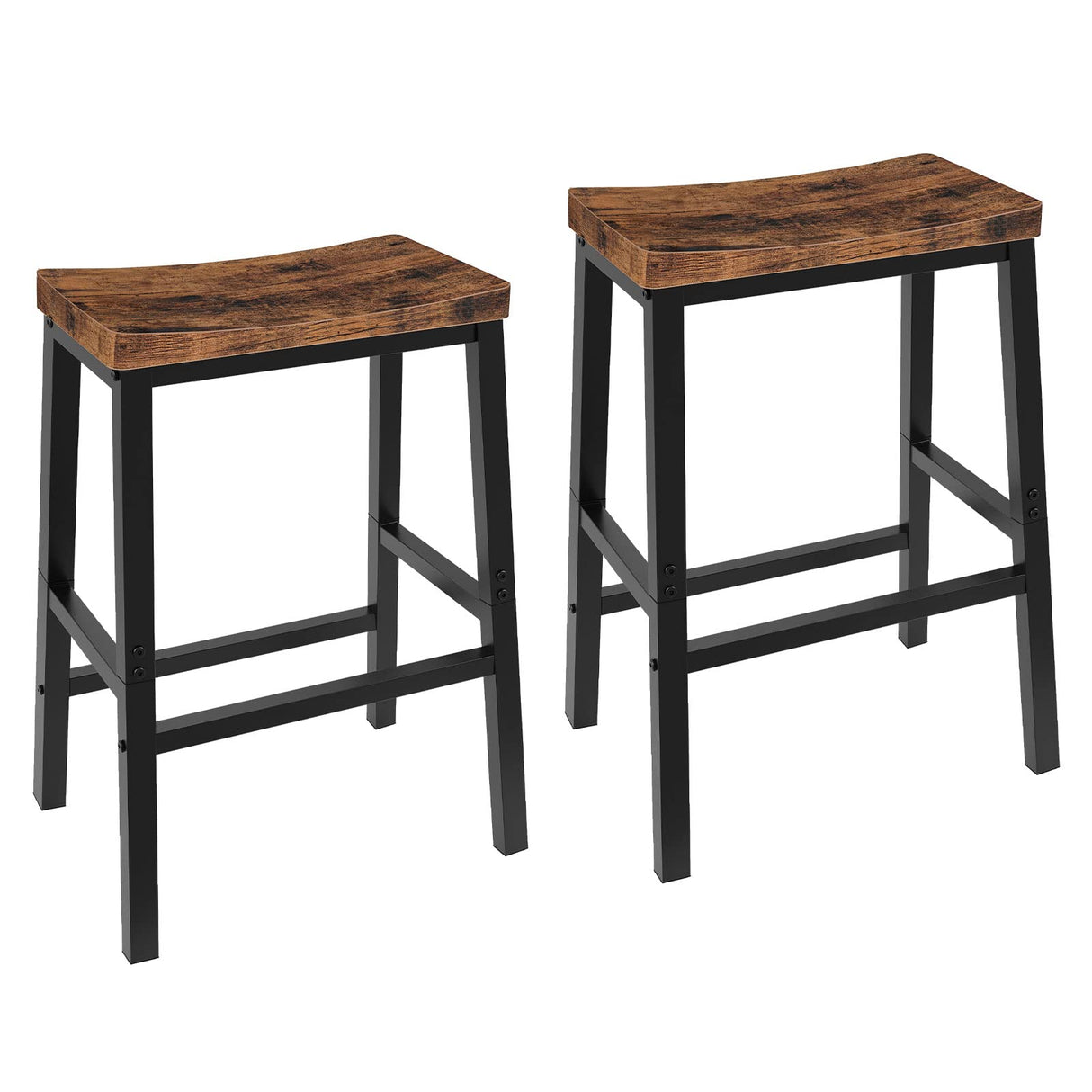 HOOBRO Bar Stools, Set of 2 Bar Chairs, 23.6 Inch Saddle Stools, Kitchen Counter Stools with Footrests, Industrial Stools for Dining Room, Kitchen, Counter, Bar, Rustic Brown and Black BF02MD01 HOOBRO