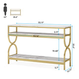 Tribesigns 3-Tier Console Table, 55 inch Sofa Table with Open Storage Shelves, Narrow Long Hallway/Entryway Table with Faux Marble Top for Home Living Room Entryway, White & Gold Tribesigns