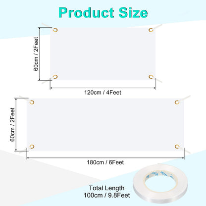 PATIKIL Large Blank Banner and Signs, 4 Pcs Polyester Sublimation Banners with Hanging Rope for Business Outside Outdoor Wall Flag Paintable DIY Banner Signs, White 2 x 4 Feet, 2 x 6 Feet