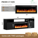 TAVATA 70" Floating TV Stand with 36" Electric Fireplace - Wall Mounted Entertainment Center with LED Lights & Storage Cabinet, Modern Media Console for Living Room, Supports TVs up to 80" (Black) TAVATA