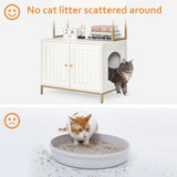 Homhedy Cat Litter Box Enclosure, Litter Box Furniture Hidden with 2-Tier Storage Shelves, Wooden Cat Washroom Furniture with Metal Frame, Modern Style, White and Gold Homhedy