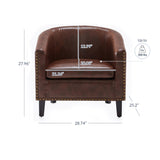 BELLEZE Accent Barrel Chairs Set of 2, Modern Tub Club Chairs Upholstered Armchairs for Living Room, Faux Leather Chairs with Gold Nail Head Trim Black Legs - Kyara (Brown) BELLEZE