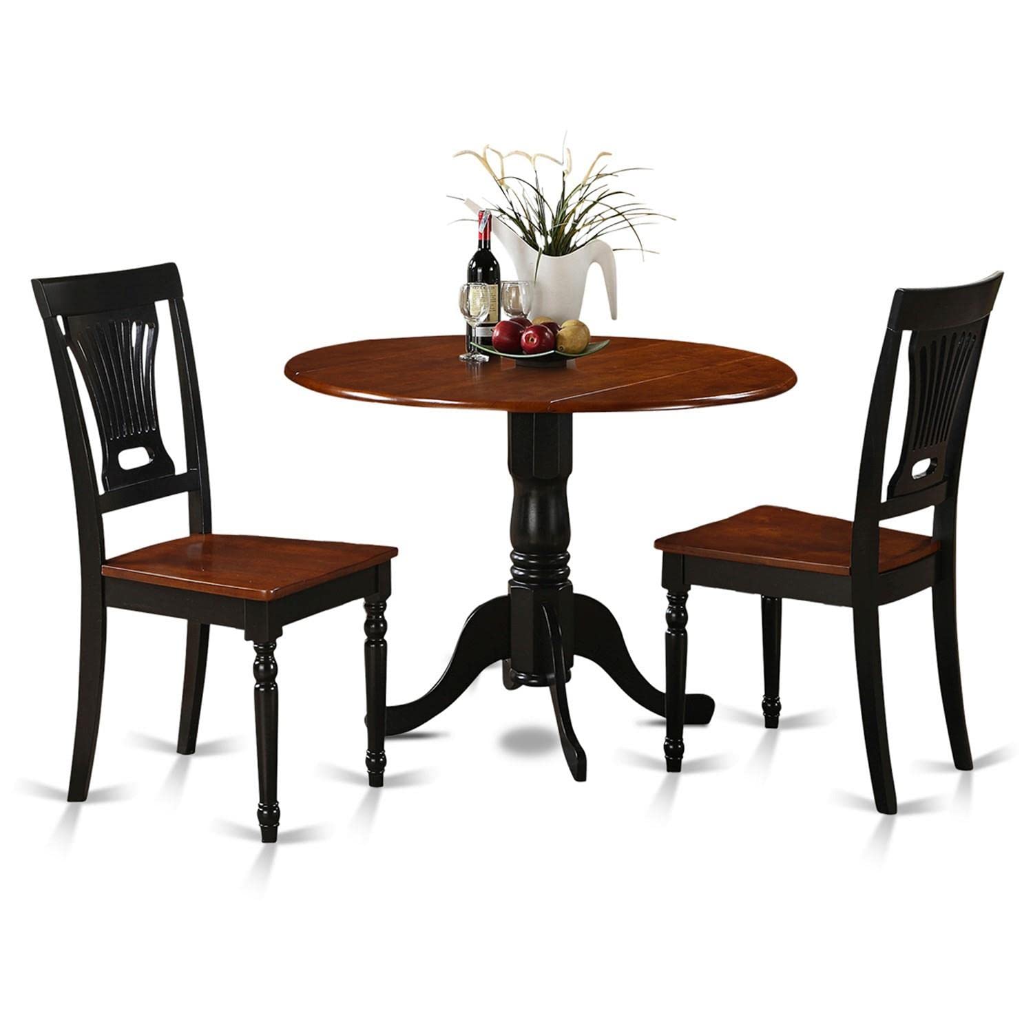 East West Furniture DLPL3-BCH-W Dublin 3 Piece Modern Set Contains a Round Wooden Table with Dropleaf and 2 Dining Room Chairs, 42x42 Inch - WoodArtSupply