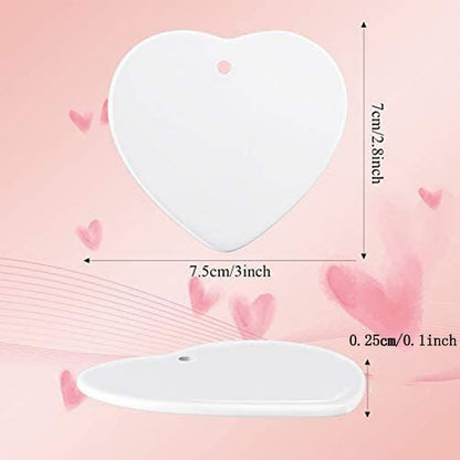 WILLBOND 10 Pieces Heart Sublimation Blank Ceramic Ornament 3 Inch White Heart Ceramic Ornament with Gold String for Valentine DIY Crafts Valentine's Day Personalized Ornament Decorations