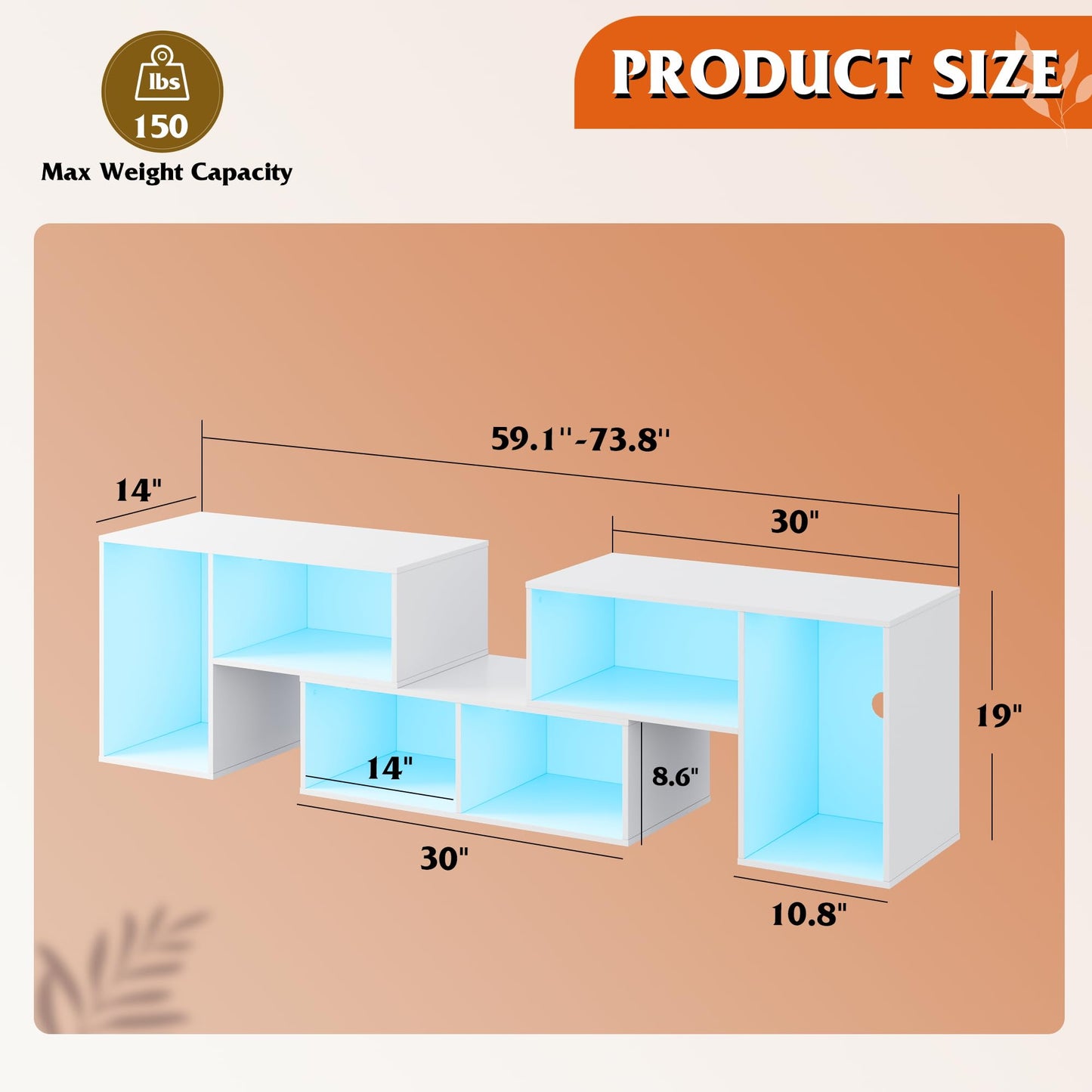 WLIVE TV Stand, Deformable TV Stand with LED Strip, Modern Entertainment Center, Gaming Media 3 Pieces Console Cabinet for Living Room, Bedroom, White