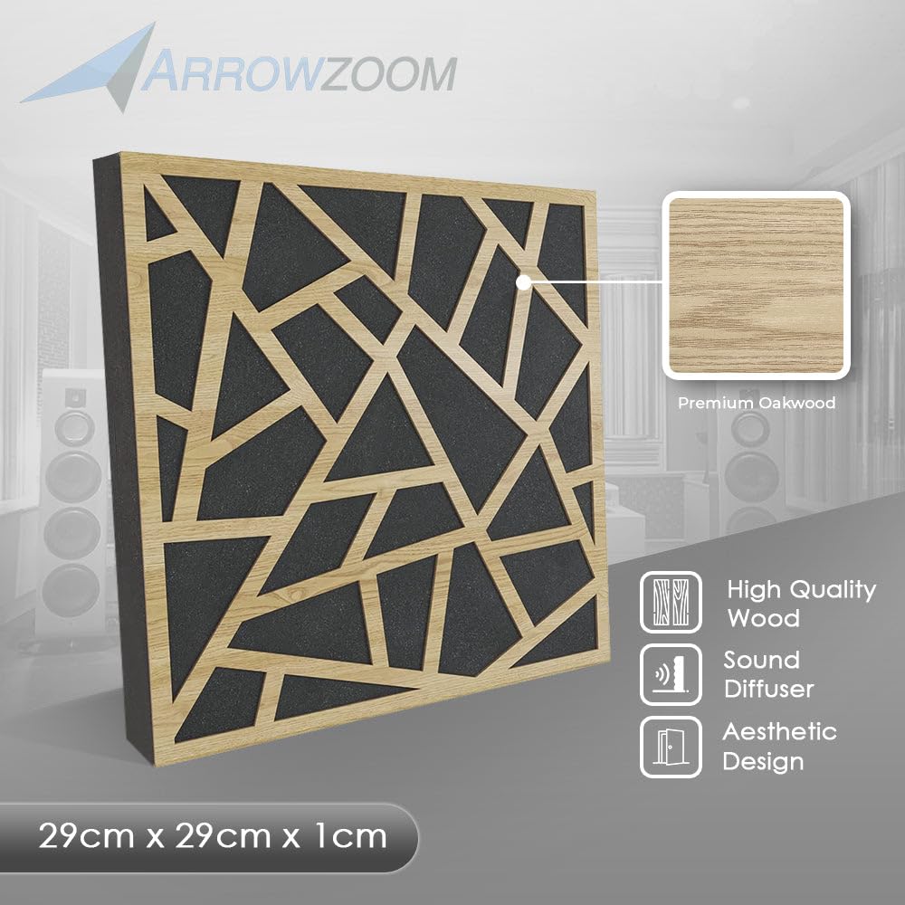 Arrowzoom 4 Diffuse PRO Acoustic Wooden Panel Absorb Sound Recording Studio High-Density Noise Reduction Fire Retardant Euroclass E NRC 0.64 up to 5000Hz Scattering Range 12 X 12 X 2 IN SD1247 Arrowzoom