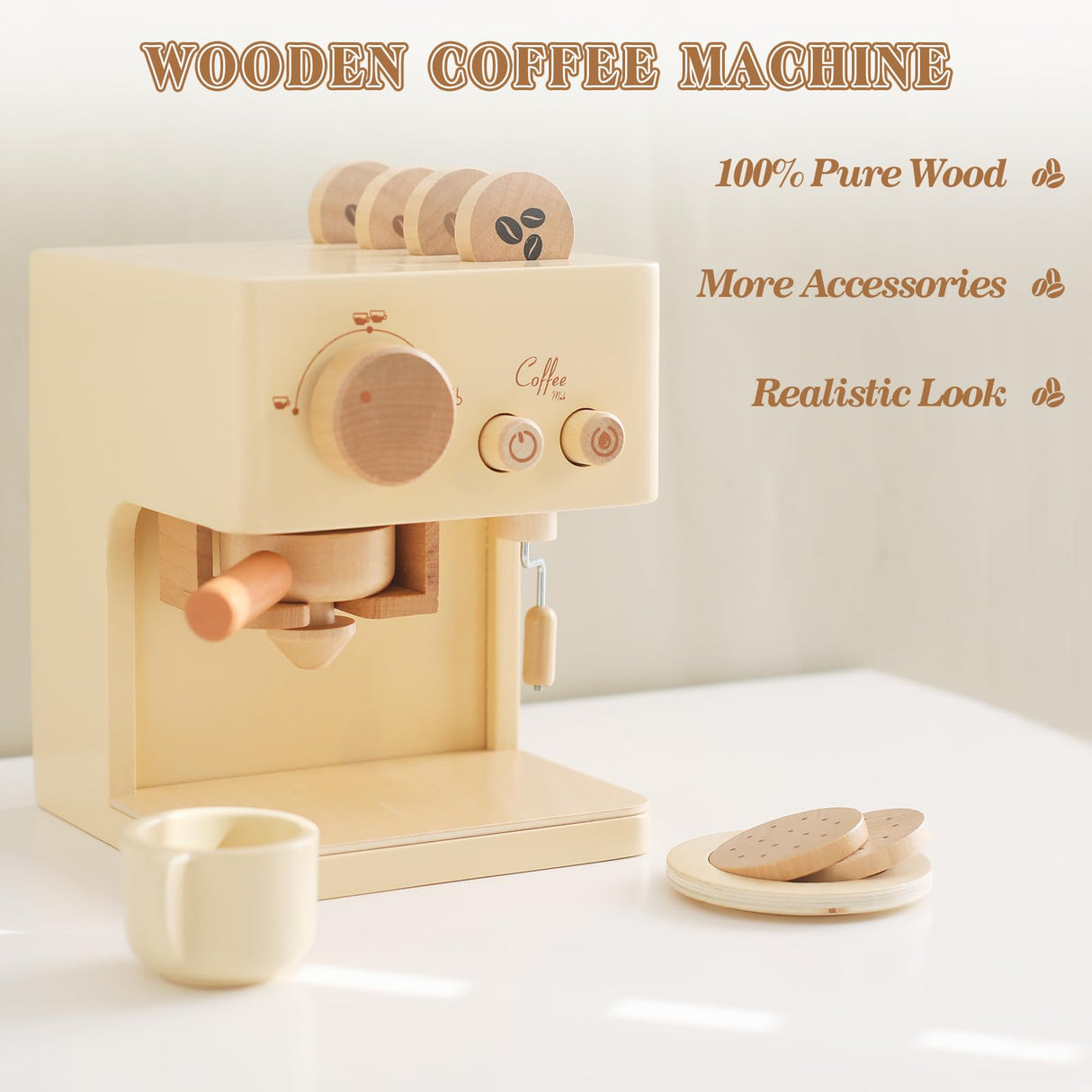 ibwaae Kids Coffee Maker 10Pcs Toy Coffee Maker Playset Wooden Kitchen Set Toys Toddler Play Kitchen Accessories, Pretend Play Food Sets for Girls and Boys ibwaae