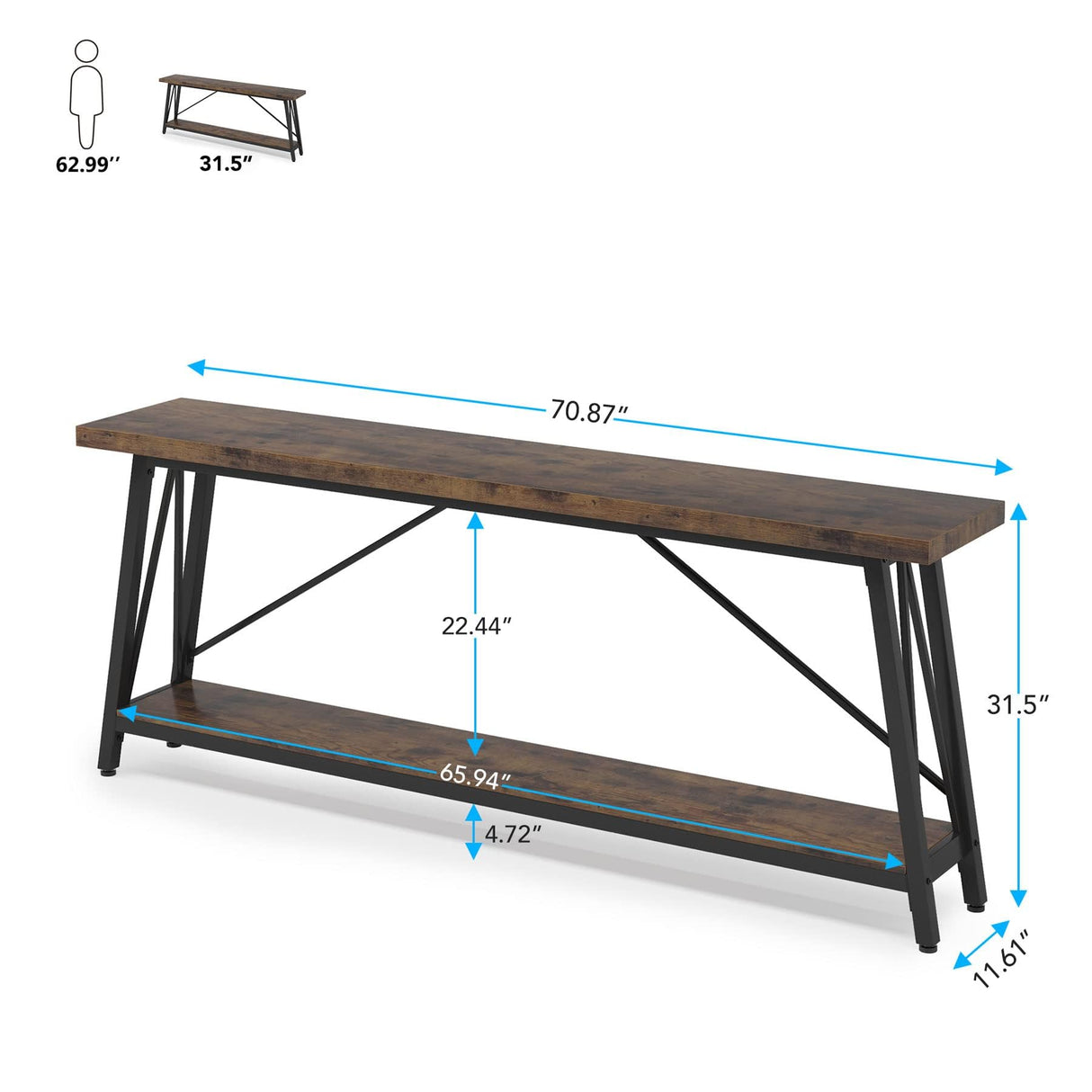 Tribesigns 70.9 Inches Extra Long Sofa Table Behind Couch, Industrial Entry Console Table for Hallway, Entryway & Living Room, Dark Brown Tribesigns