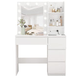Vabches Makeup Vanity with Lights, 37inch Vanity Desk with Power Strip, 4 Drawers Makeup Table with Lighted Mirror, 3 Lighting Colors, White Vabches