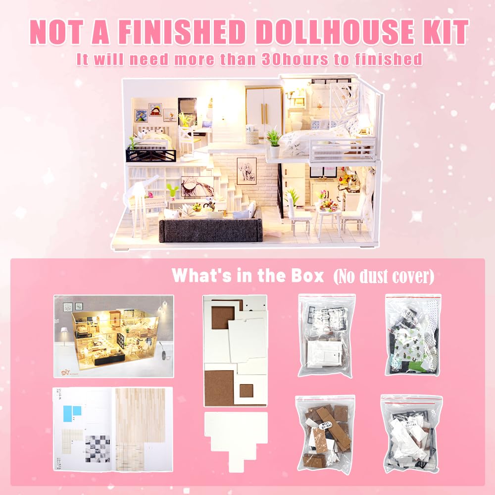 GuDoQi DIY Miniature Dollhouse Kit with Furniture, Tiny House kit 1:24 Scale, Need to Assemble Around 30 Hours, Great Handmade Crafts Gift for Birthday, Christmas, Life House(No Dust Cover) GuDoQi