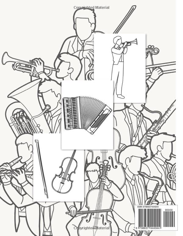 Musical Instruments Coloring Book For Kids: 45+ Large and Simple Drawings with Musical Instruments and Musicians | Children Music Activity Book | Coloring Pages with the Guitar, Violin, Piano and More