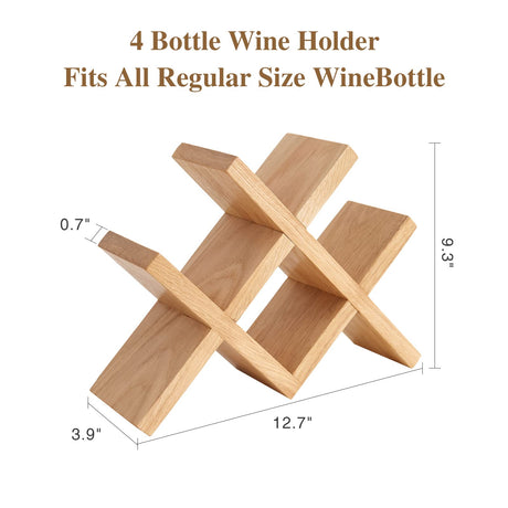 TREOAKWIS Wine Rack Countertop Oak Solid Wood Wine Organizer Rack 4 Bottles Holder for Wine, Drinks, Beer, Suit for Home, Bar, Kitchen,Cellar Basement,Oak TREOAKWIS