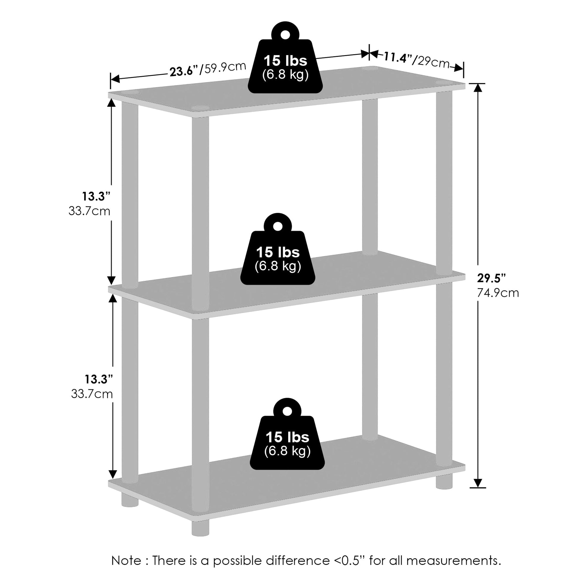 Furinno Turn-N-Tube 3-Tier Multipurpose Compact Bookcase, Dark Cherry - WoodArtSupply