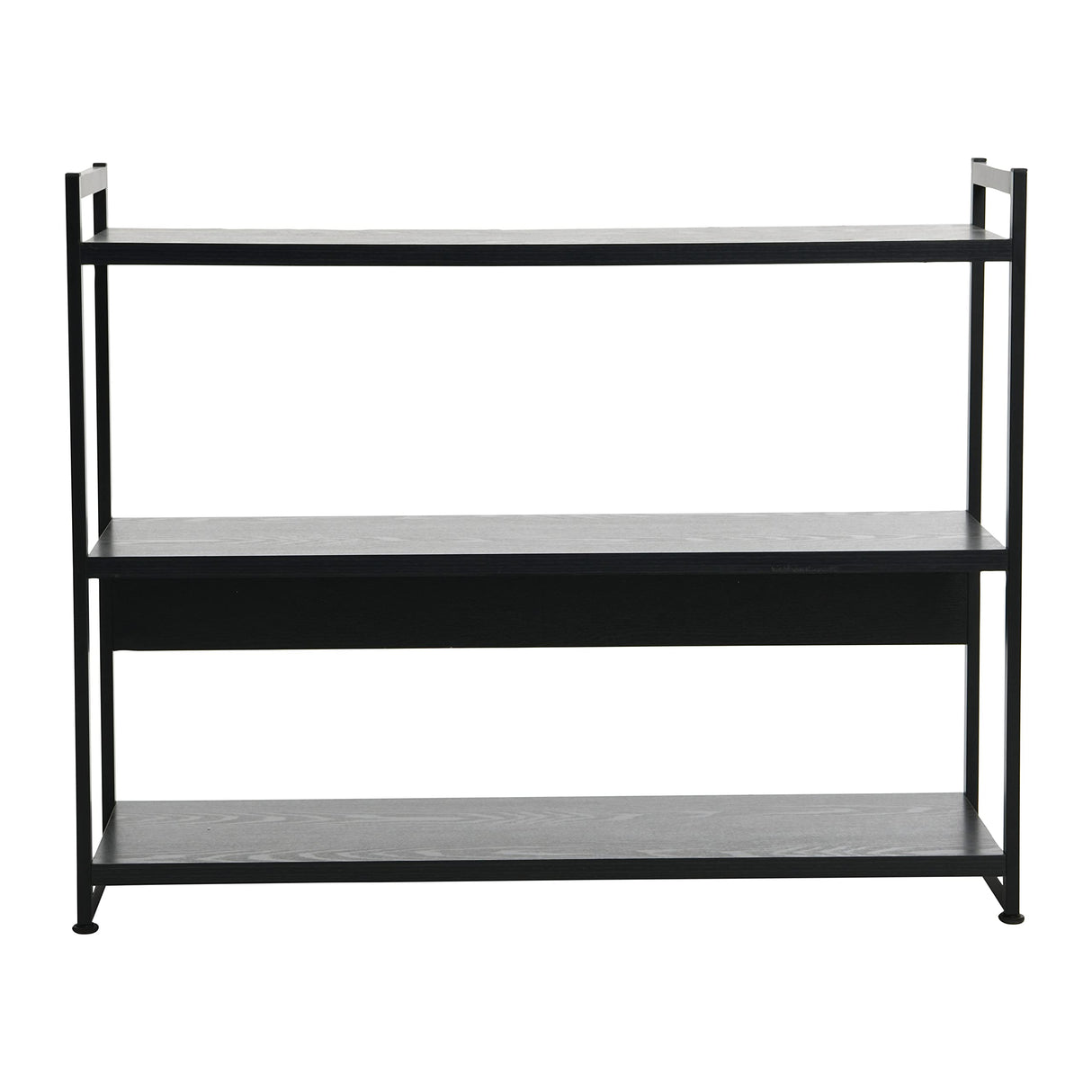 Household Essentials 3 Tier Wide Book Shelf, Medium, Black Oak Finish Household Essentials
